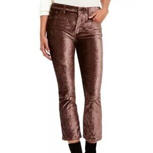 Free People sz 30 taupe brown crushed velvet cropped flare jeans